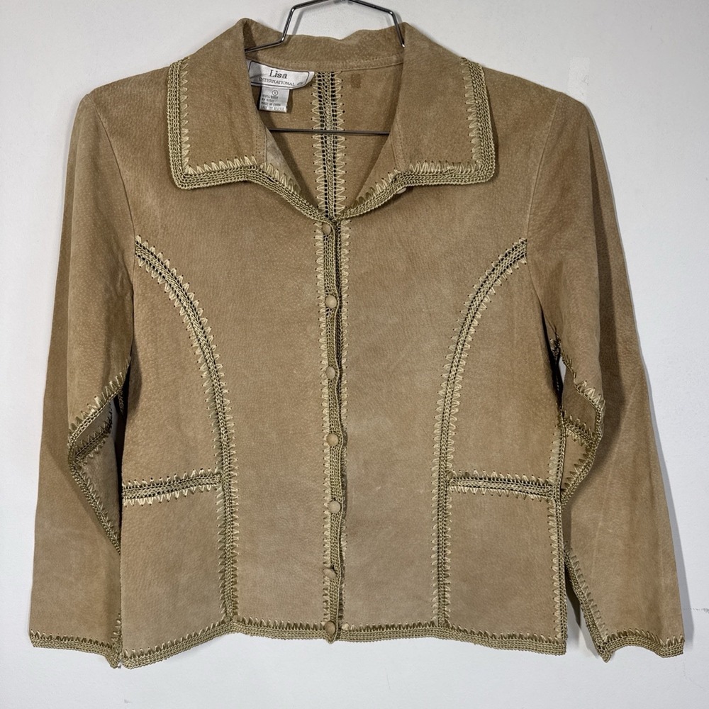 Vtg LISA International Tan Patchwork Suede Jacket Women's S Boho Western Grunge